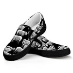 Black And White Sheep Pattern Print Black Slip On Shoes