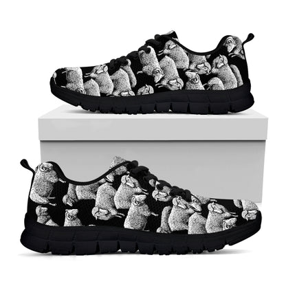 Black And White Sheep Pattern Print Black Sneakers