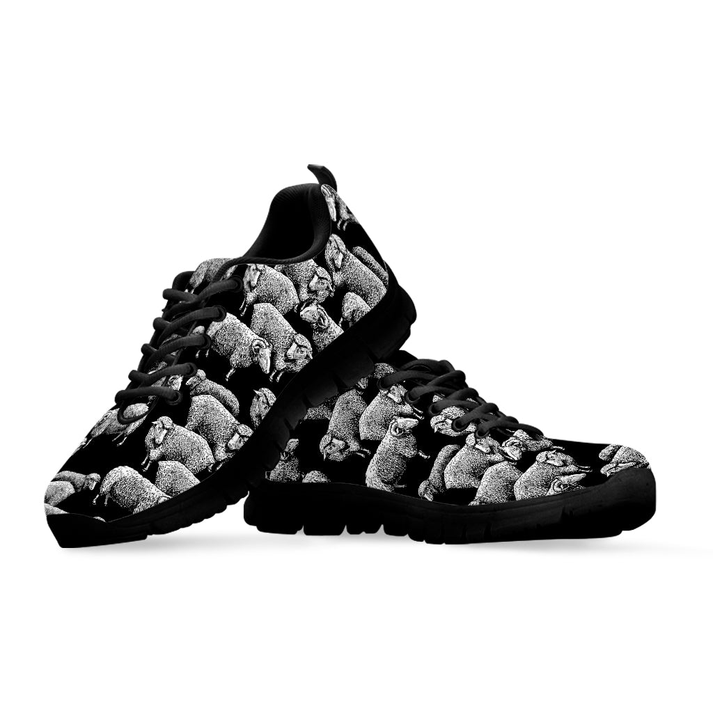 Black And White Sheep Pattern Print Black Sneakers
