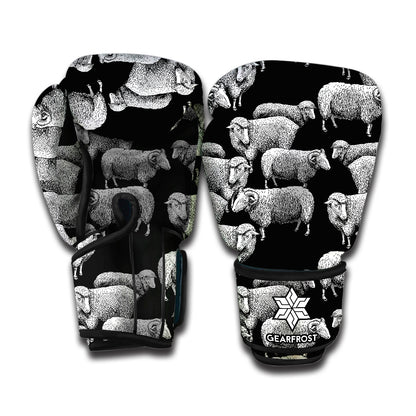 Black And White Sheep Pattern Print Boxing Gloves