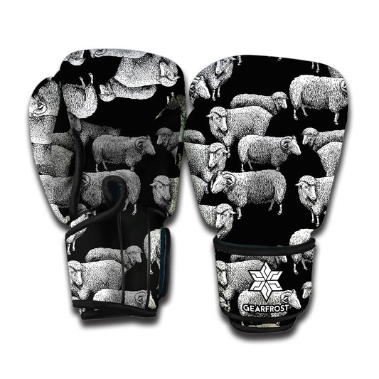 Black And White Sheep Pattern Print Boxing Gloves