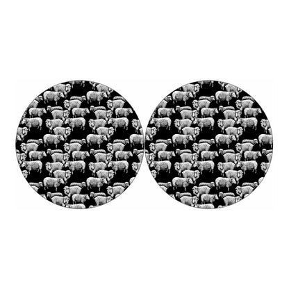 Black And White Sheep Pattern Print Car Coasters