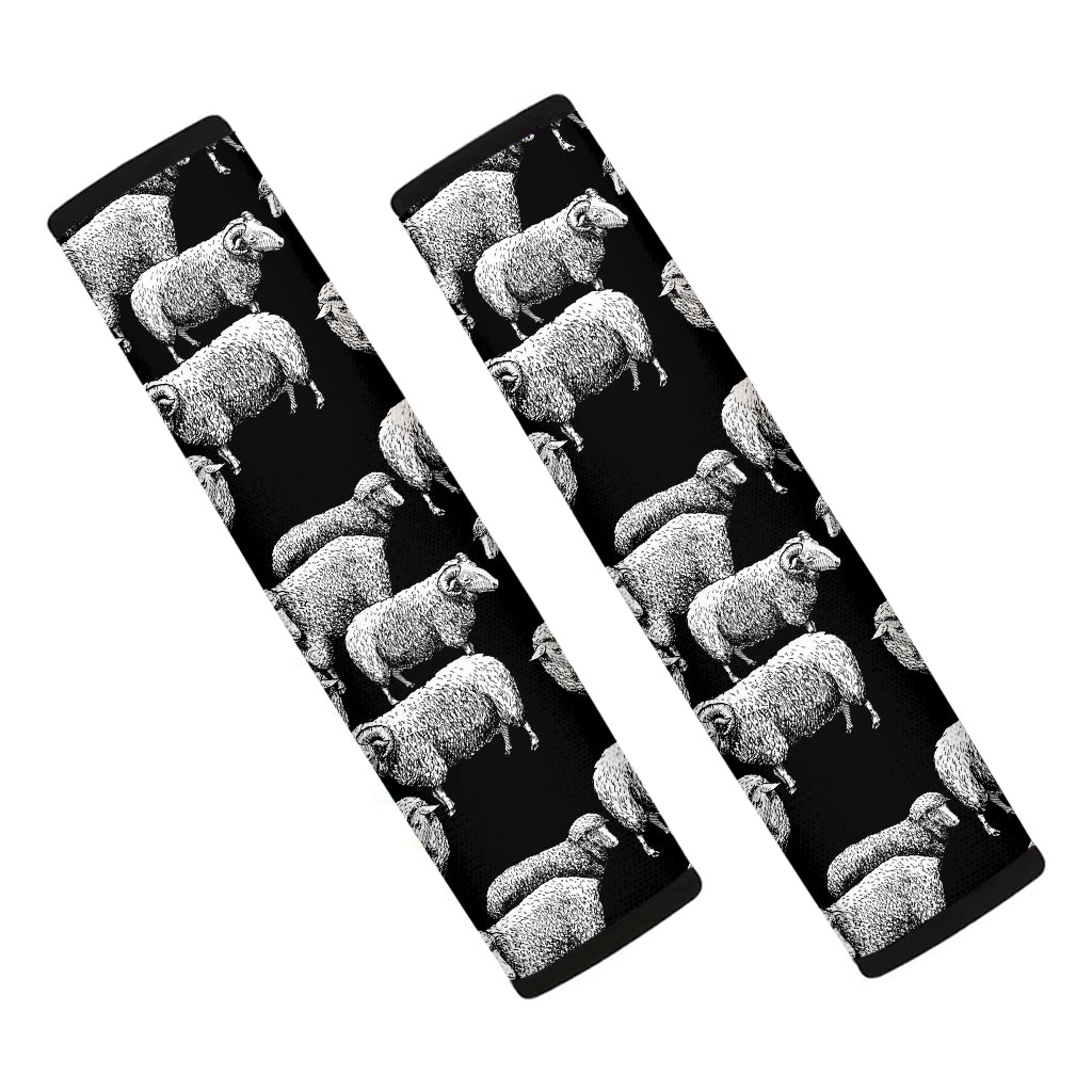 Black And White Sheep Pattern Print Car Seat Belt Covers