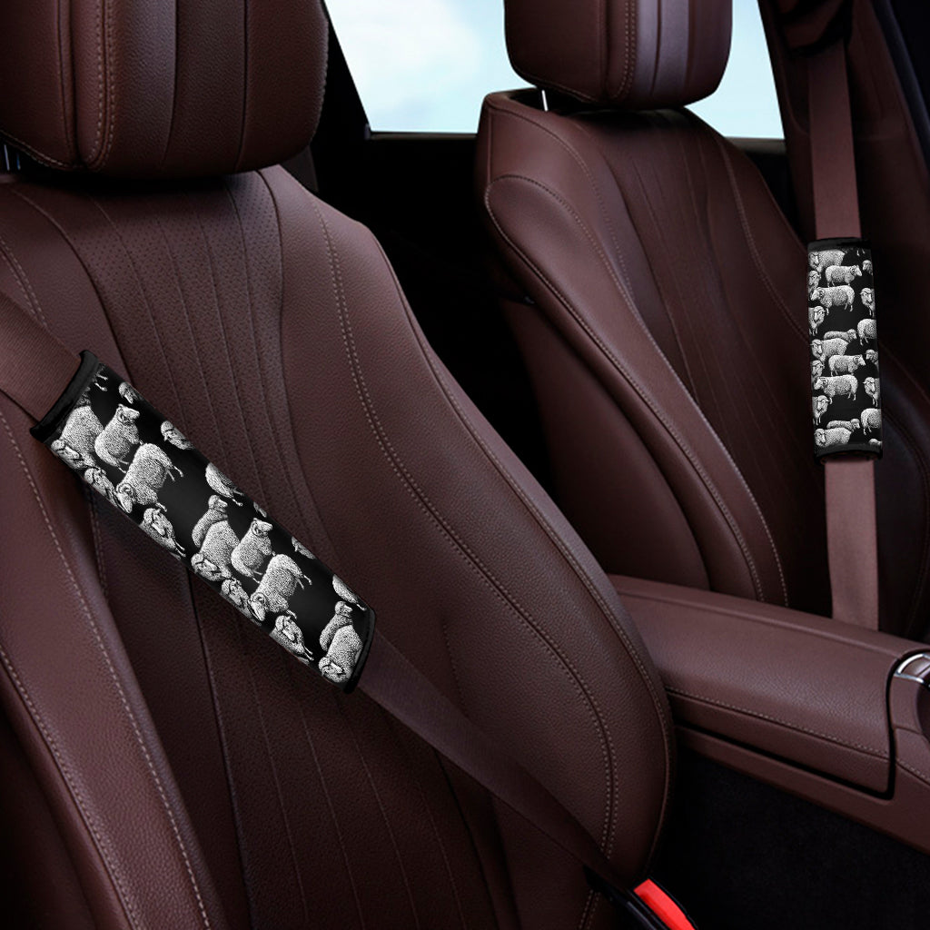 Black And White Sheep Pattern Print Car Seat Belt Covers