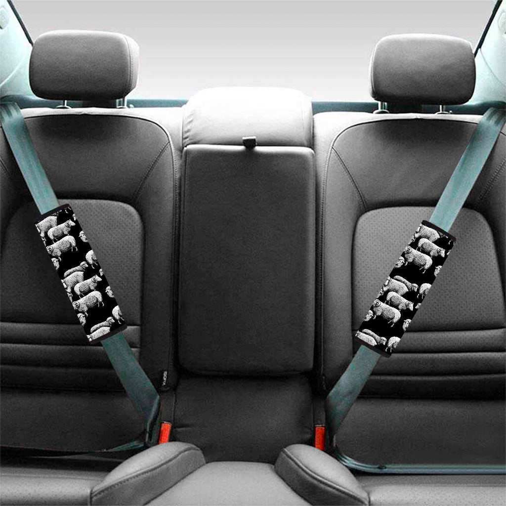 Black And White Sheep Pattern Print Car Seat Belt Covers