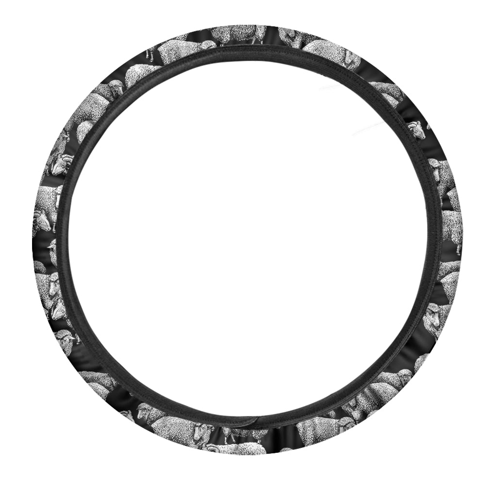 Black And White Sheep Pattern Print Car Steering Wheel Cover