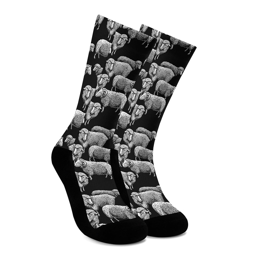 Black And White Sheep Pattern Print Crew Socks