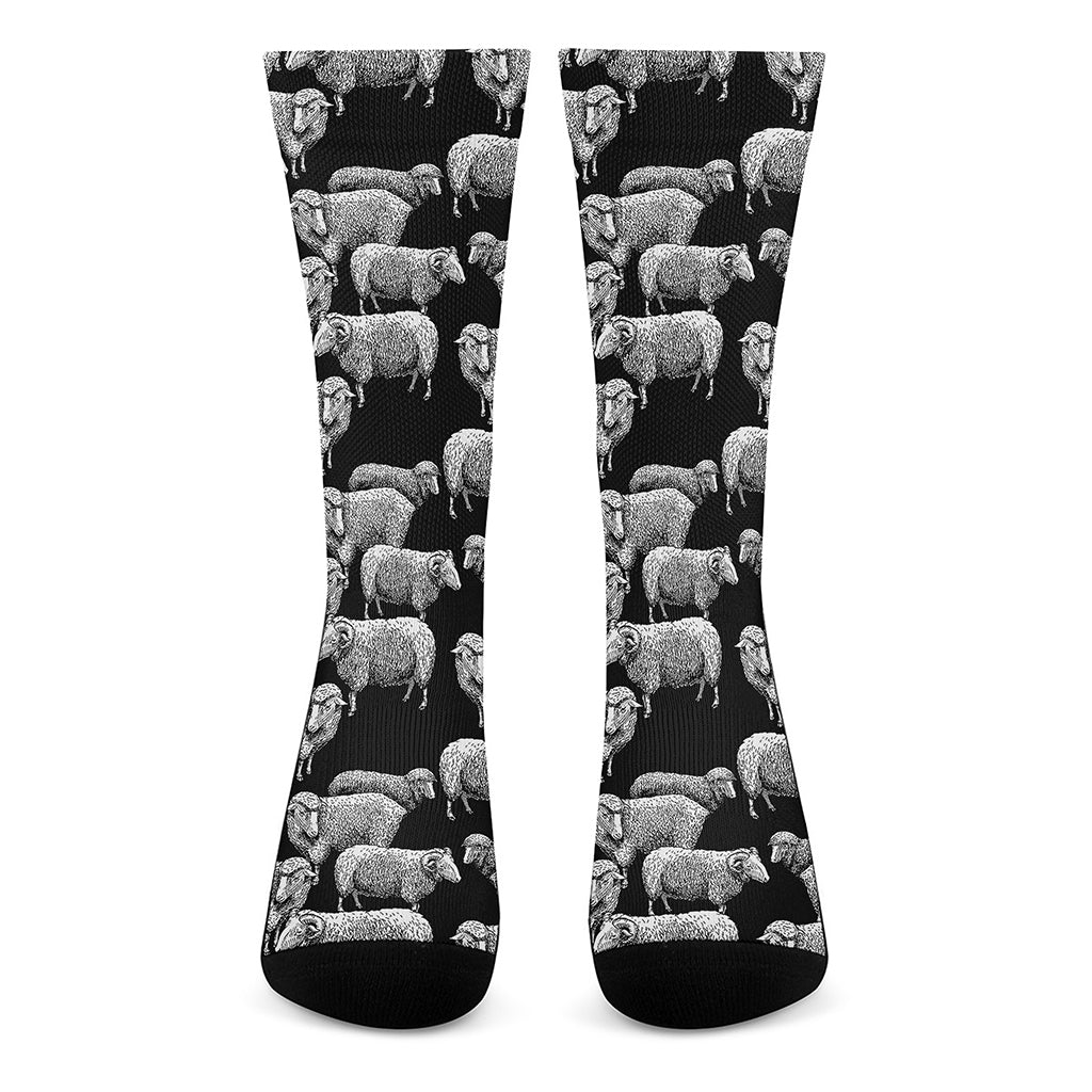 Black And White Sheep Pattern Print Crew Socks