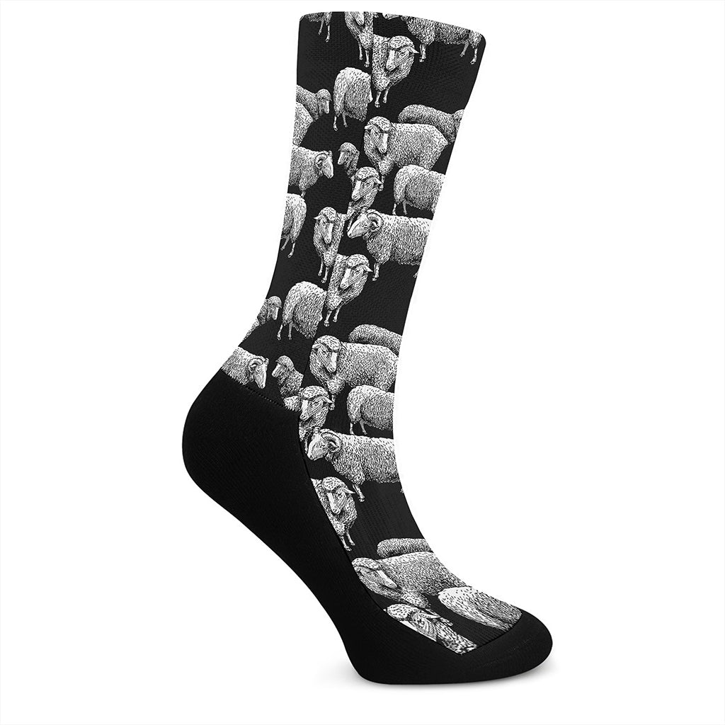 Black And White Sheep Pattern Print Crew Socks