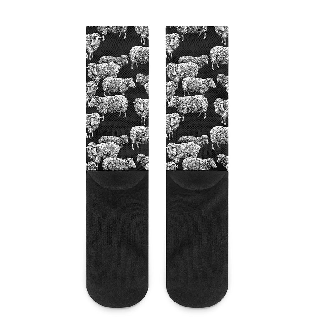 Black And White Sheep Pattern Print Crew Socks