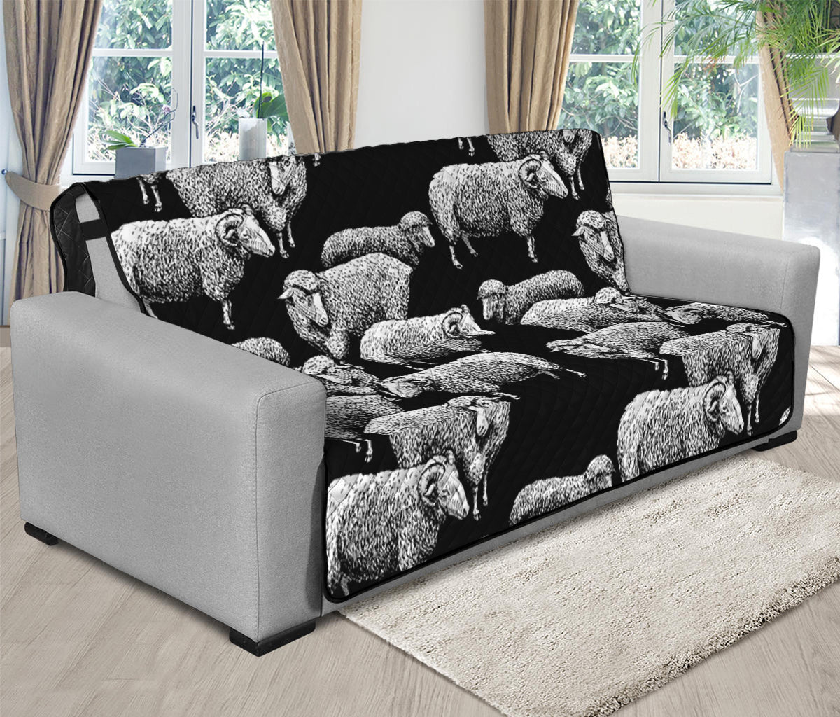 Black And White Sheep Pattern Print Futon Protector