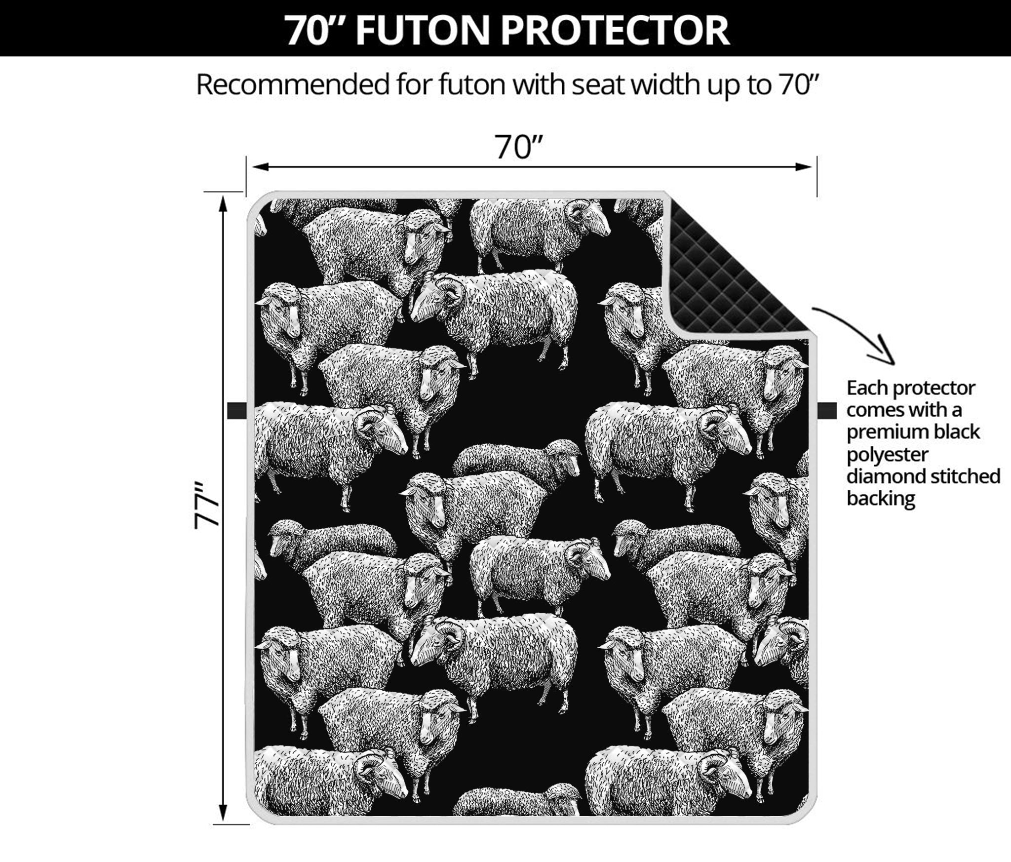 Black And White Sheep Pattern Print Futon Protector