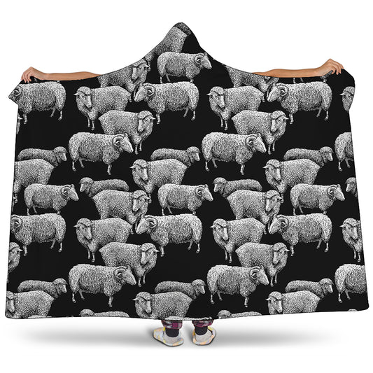 Black And White Sheep Pattern Print Hooded Blanket