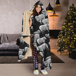 Black And White Sheep Pattern Print Hooded Blanket