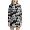 Black And White Sheep Pattern Print Pullover Hoodie Dress