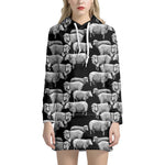 Black And White Sheep Pattern Print Hoodie Dress