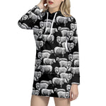 Black And White Sheep Pattern Print Hoodie Dress