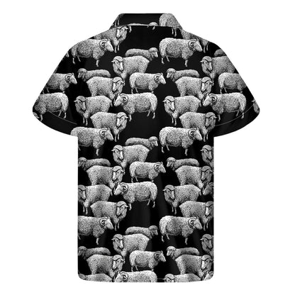 Black And White Sheep Pattern Print Men's Short Sleeve Shirt