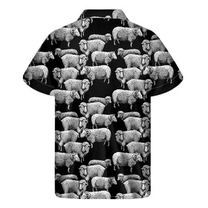 Black And White Sheep Pattern Print Men's Short Sleeve Shirt