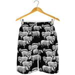 Black And White Sheep Pattern Print Men's Shorts