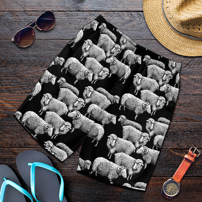 Black And White Sheep Pattern Print Men's Shorts