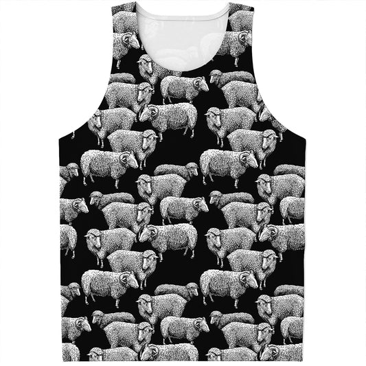 Black And White Sheep Pattern Print Men's Tank Top