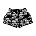 Black And White Sheep Pattern Print Muay Thai Boxing Shorts