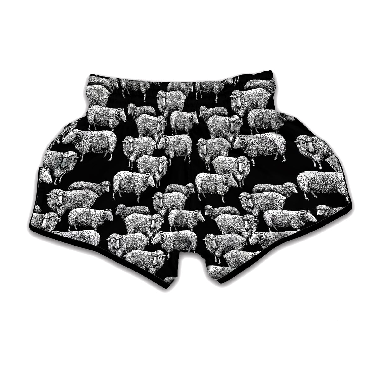 Black And White Sheep Pattern Print Muay Thai Boxing Shorts