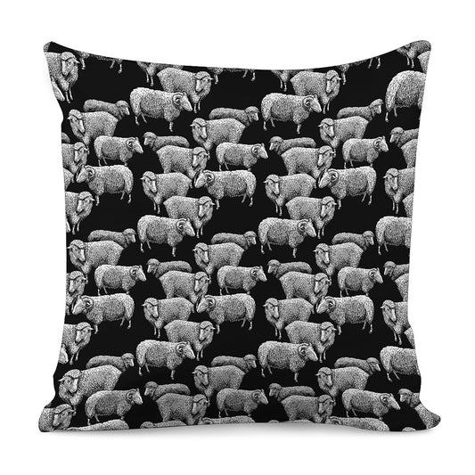 Black And White Sheep Pattern Print Pillow Cover