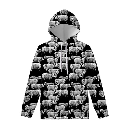 Black And White Sheep Pattern Print Pullover Hoodie