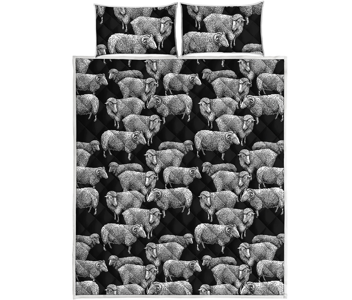 Black And White Sheep Pattern Print Quilt Bed Set