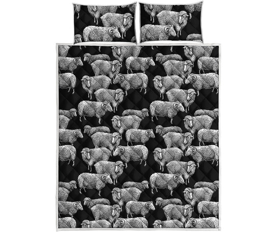 Black And White Sheep Pattern Print Quilt Bed Set