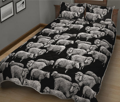 Black And White Sheep Pattern Print Quilt Bed Set