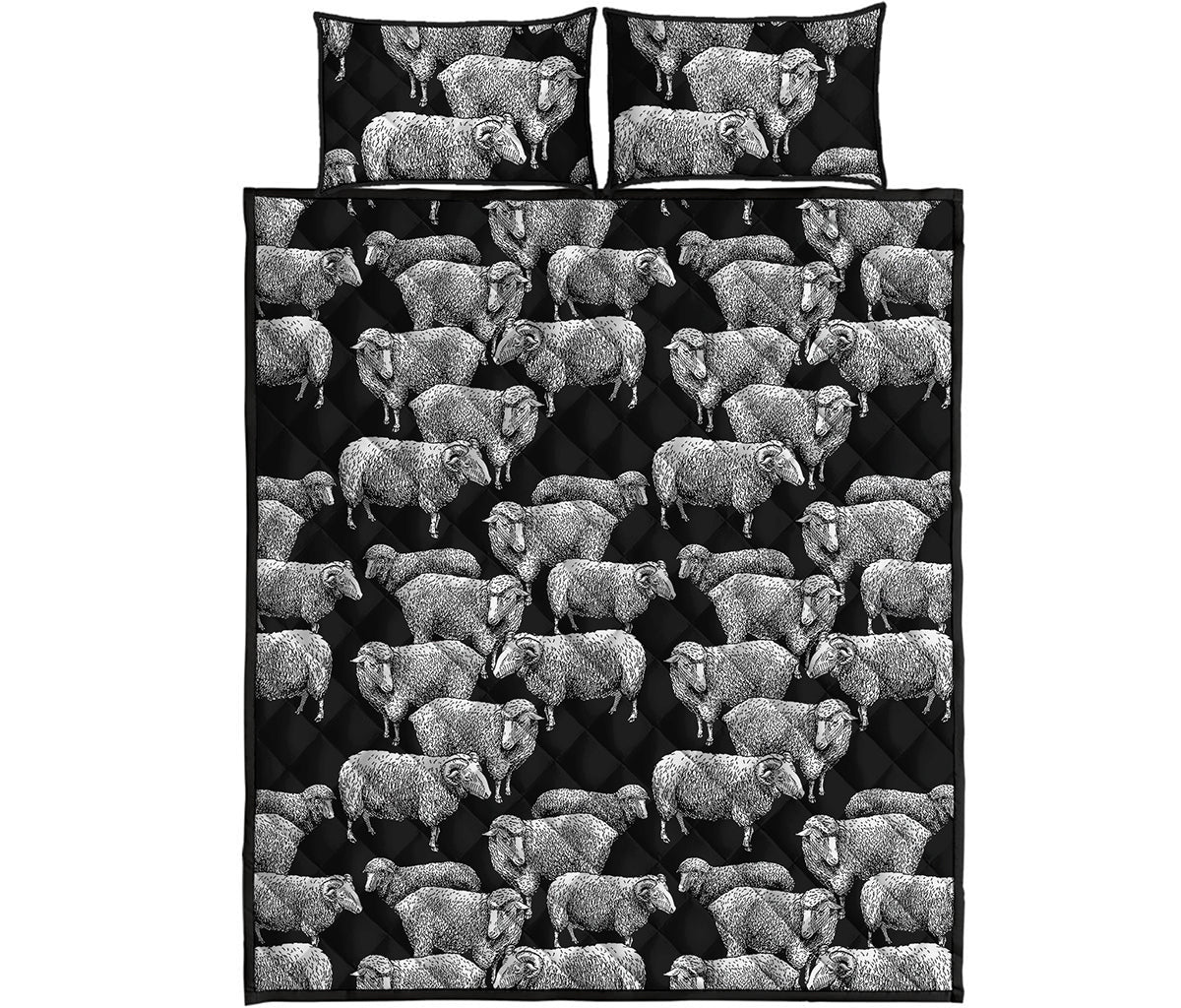 Black And White Sheep Pattern Print Quilt Bed Set