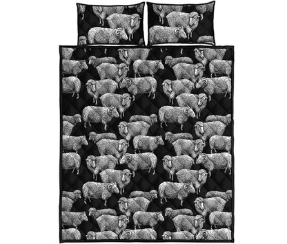 Black And White Sheep Pattern Print Quilt Bed Set
