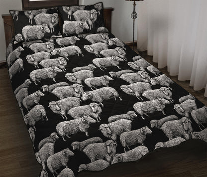 Black And White Sheep Pattern Print Quilt Bed Set