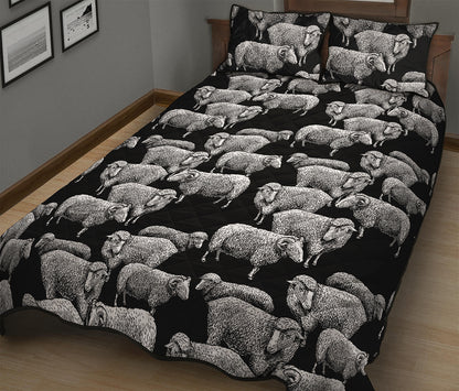 Black And White Sheep Pattern Print Quilt Bed Set