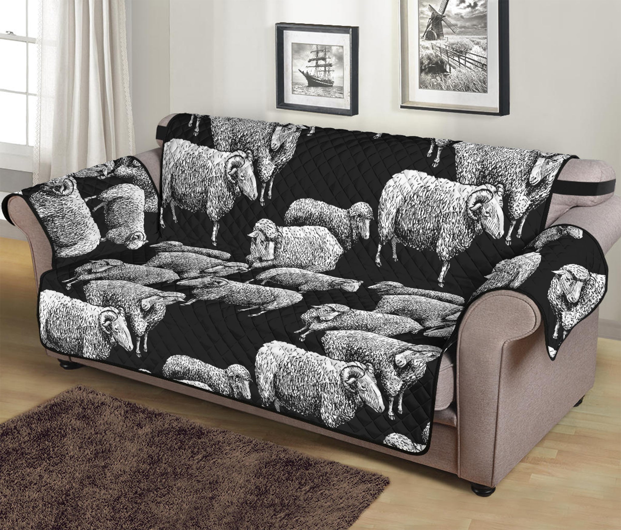 Black And White Sheep Pattern Print Sofa Protector