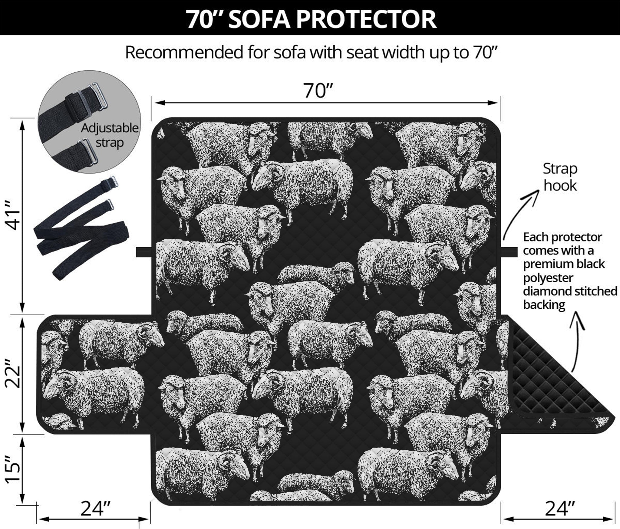 Black And White Sheep Pattern Print Sofa Protector