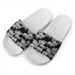 Black And White Sheep Pattern Print White Slide Sandals