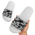 Black And White Sheep Pattern Print White Slide Sandals