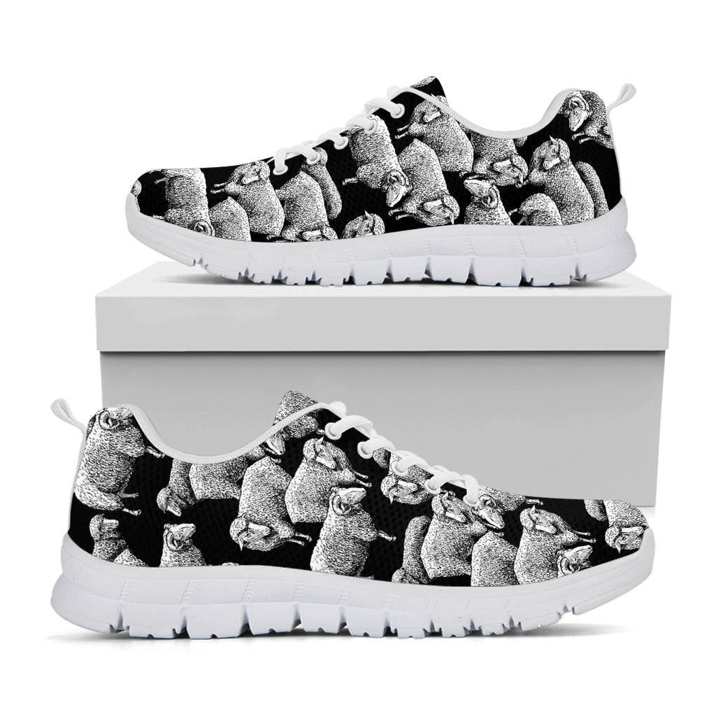 Black And White Sheep Pattern Print White Sneakers
