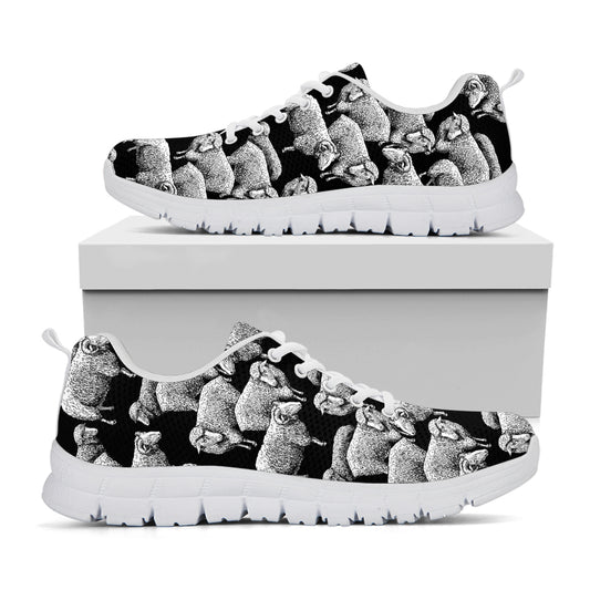 Black And White Sheep Pattern Print White Sneakers