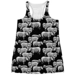Black And White Sheep Pattern Print Women's Racerback Tank Top