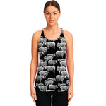 Black And White Sheep Pattern Print Women's Racerback Tank Top