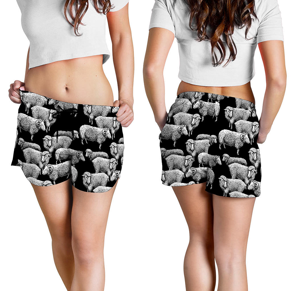 Black And White Sheep Pattern Print Women's Shorts