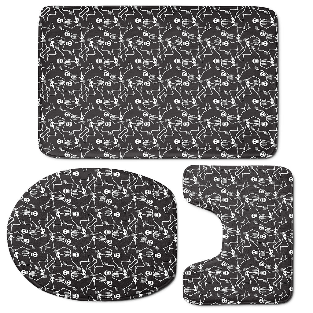 Black And White Skeleton Pattern Print 3 Piece Bath Mat Set
