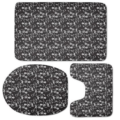 Black And White Skeleton Pattern Print 3 Piece Bath Mat Set