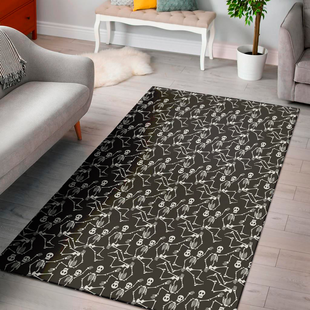 Black And White Skeleton Pattern Print Area Rug
