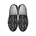 Black And White Skeleton Pattern Print Black Slip On Shoes